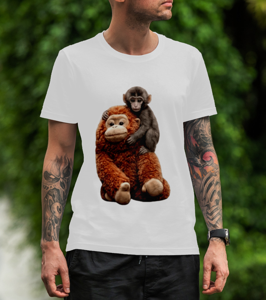 Monkey Punch Plush Toy And Baby Monkey Cuddling Image T-Shirt