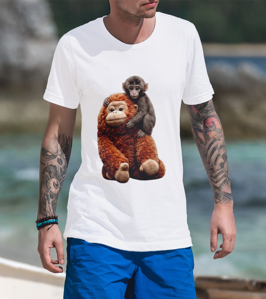 Monkey Punch Plush Toy And Baby Monkey Cuddling Image T-Shirt