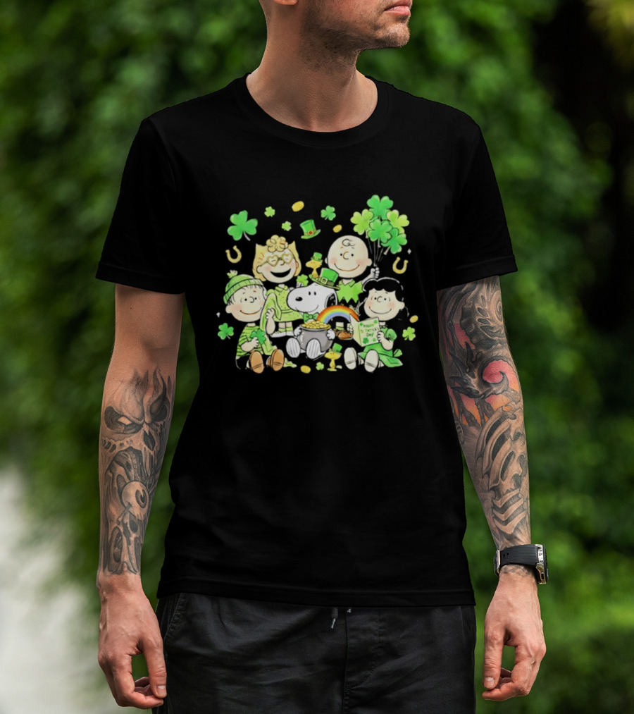 St. Patrick's Day Peanuts Snoopy And Friends With Shamrocks Horseshoes And Rainbow T-Shirt