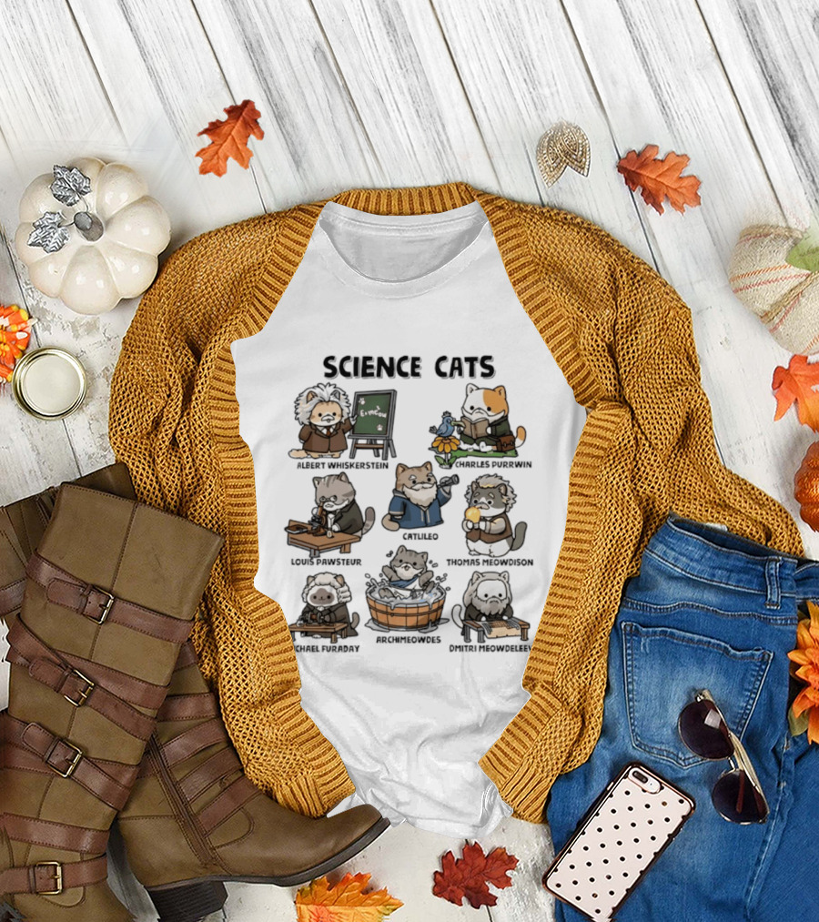 Science Cats Einstein Galileo Hypurrnicus Curieos Purrnicus Newton Hisshopper Tesla Furraday Hisskampf T-Shirt
