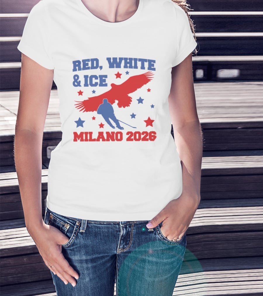 Red White And Ice Milano 2026 USA Hockey Eagle And Stars T-Shirt