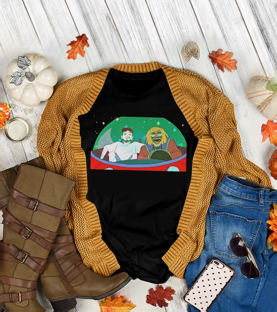 Mac Miller Thundercat She Knows Too Much Animated Illustration in Space Car T-Shirt