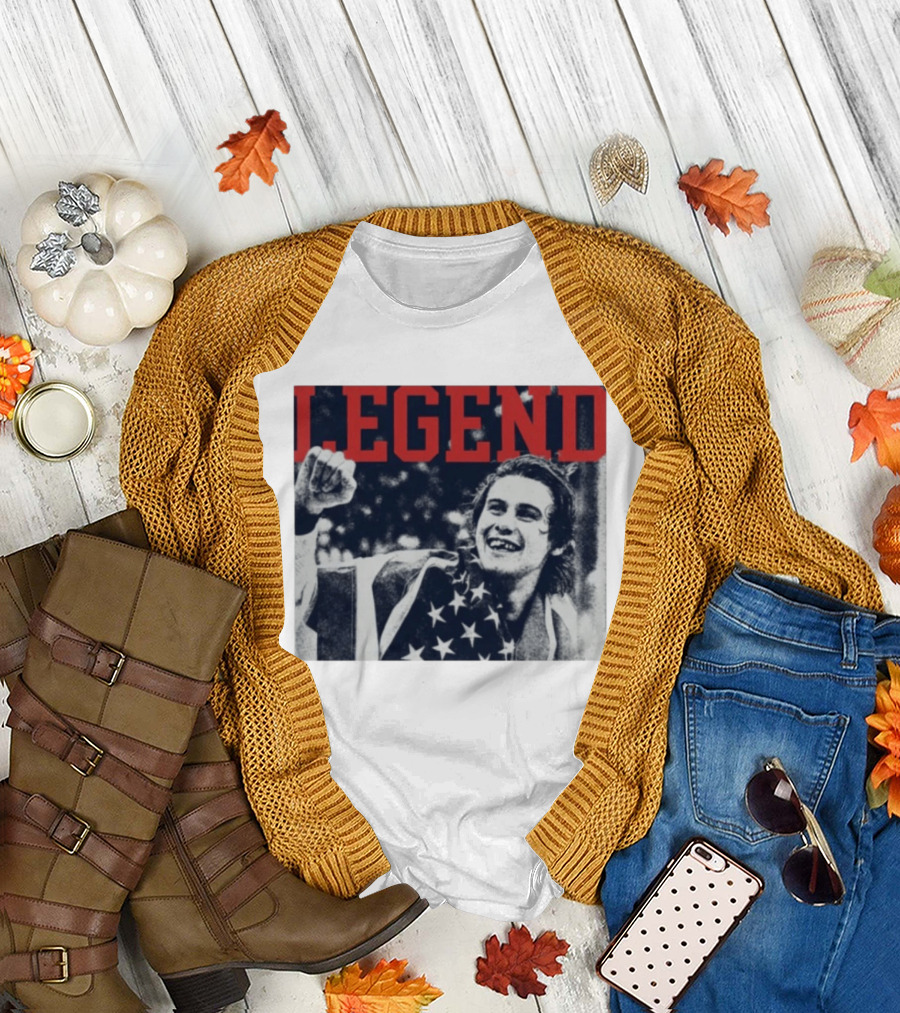 The Ice Sacrifice Jack Hughes Legend Fist Raised American Flag T-Shirt