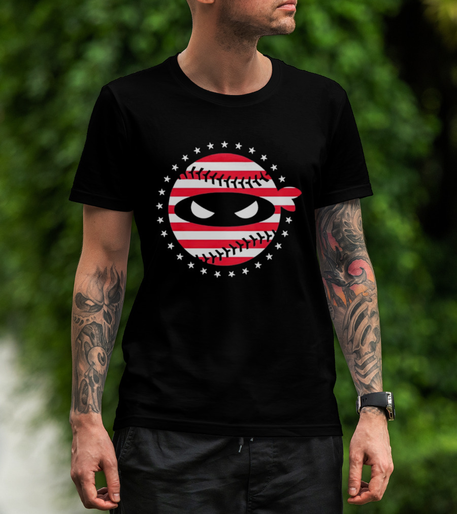Pitching Ninja USA Flag Baseball Style Stars And Stripes T-Shirt