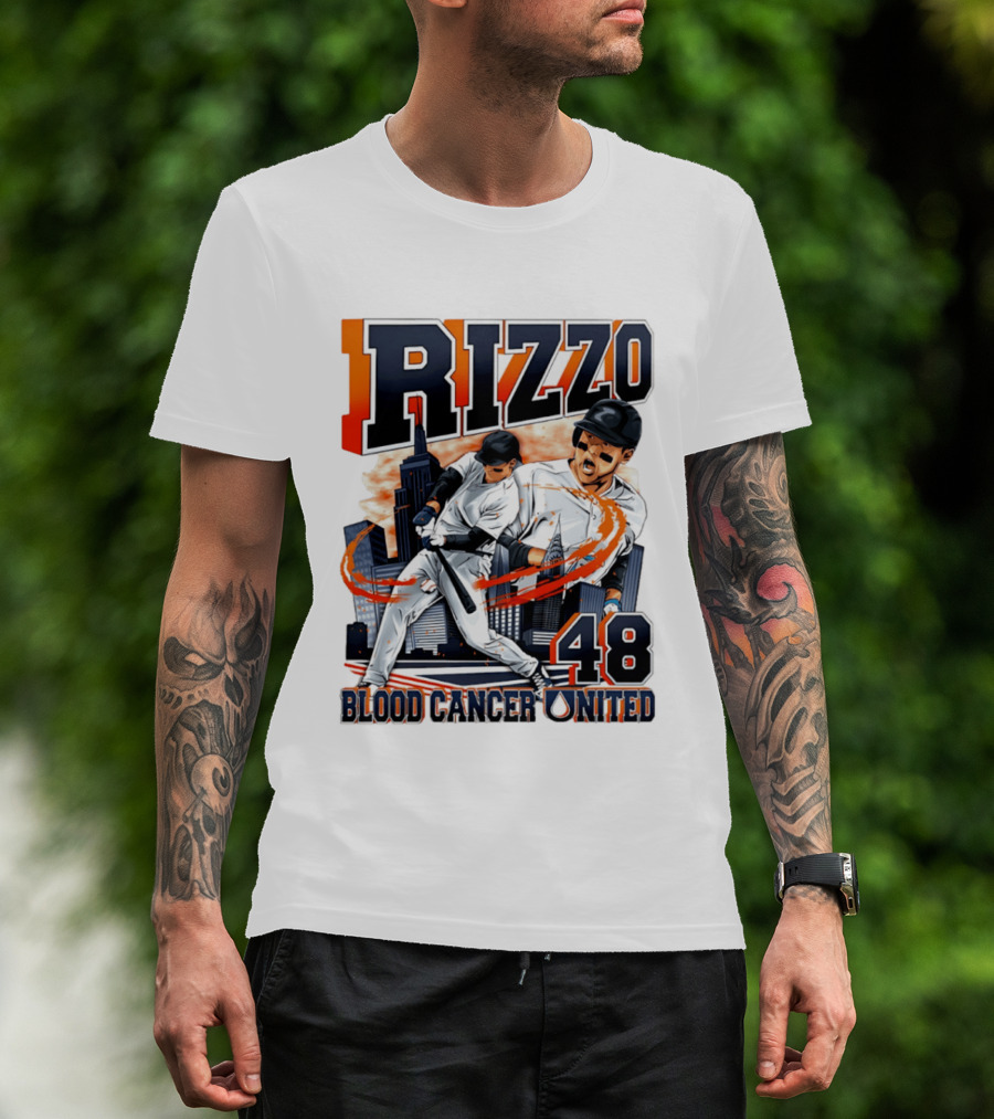 Rizzo 48 Blood Cancer United Hand Drawn Baseball T-Shirt