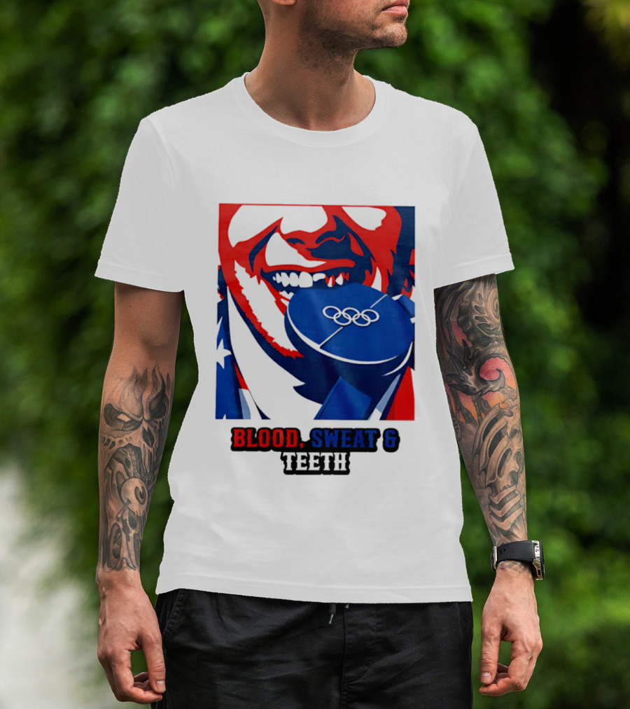 Blood Sweat Teeth Jack Hughes USA Olympic Hockey Gold Medal Champs T-Shirt