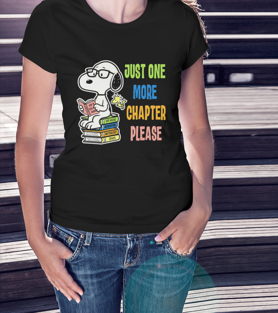 Snoopy Just One More Chapter Please Peanuts Reading Glasses Books Stack T-Shirt