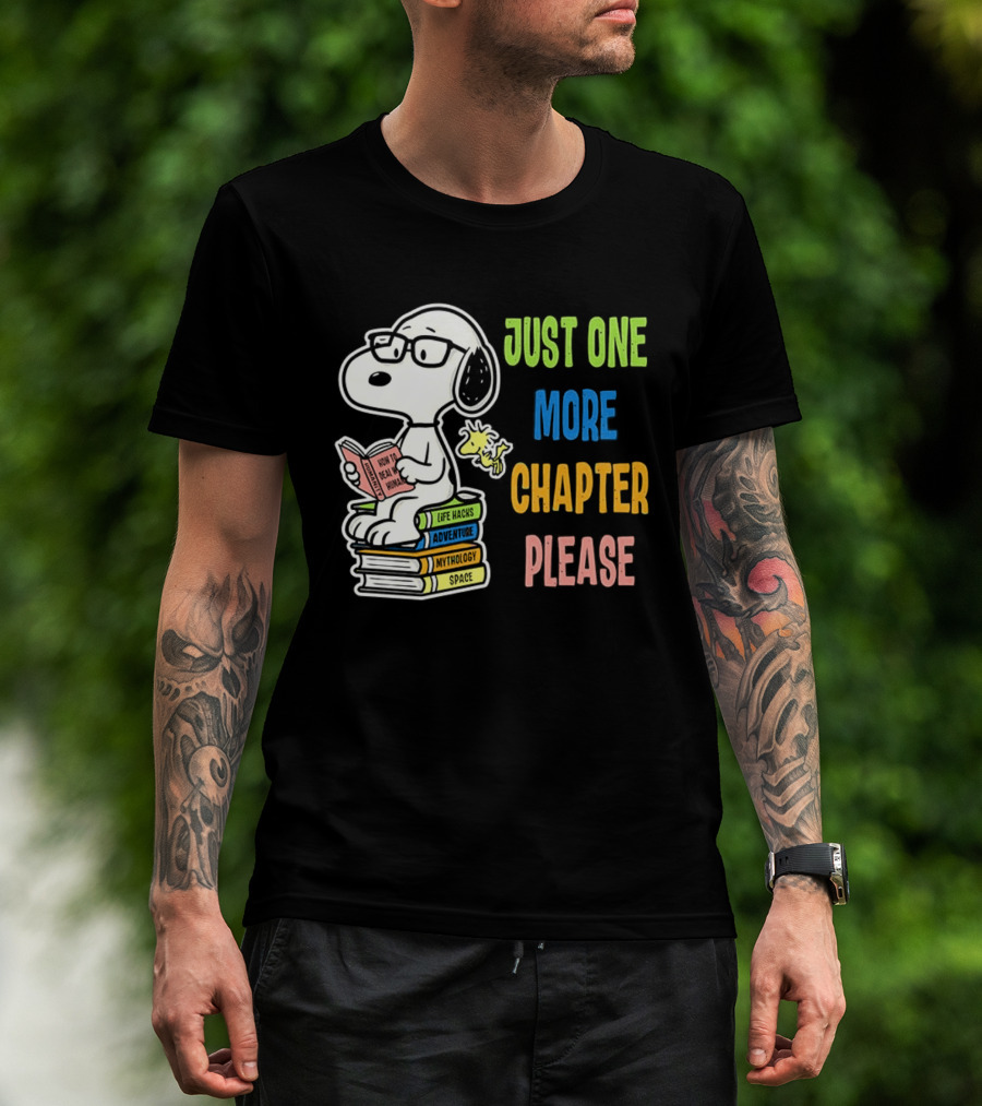 Snoopy Just One More Chapter Please Peanuts Reading Glasses Books Stack T-Shirt