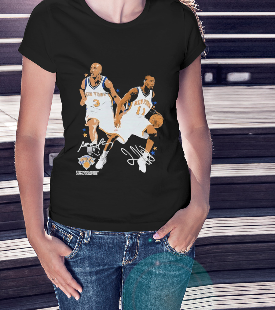 Stephon Marbury Jamal Crawford New York Knicks 3 11 Signatures T-Shirt