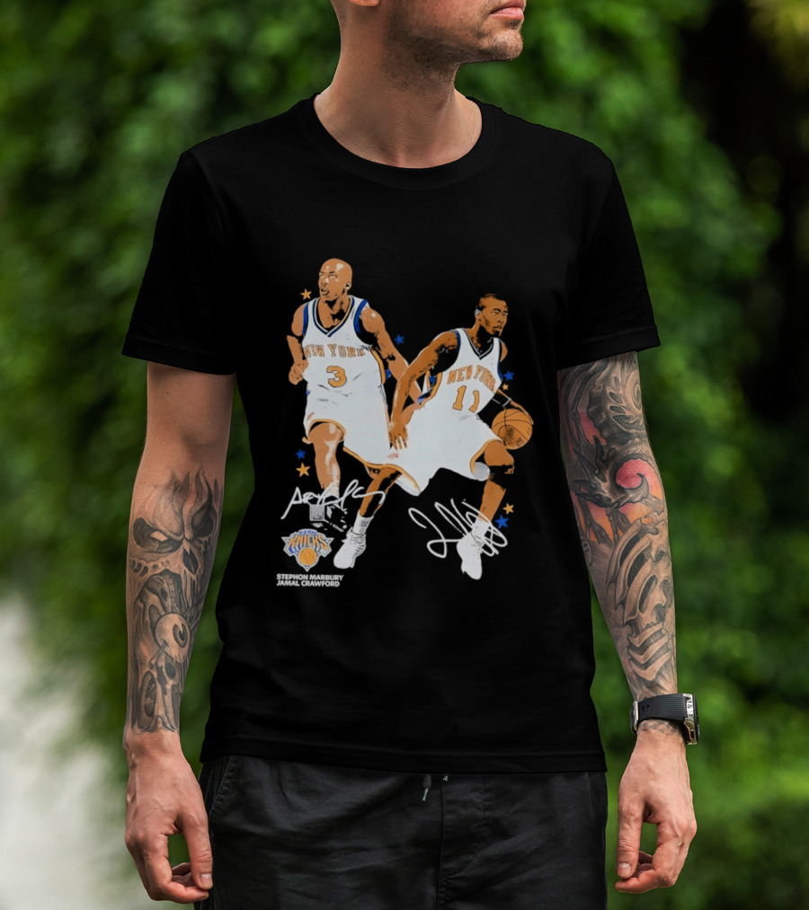 Stephon Marbury Jamal Crawford New York Knicks 3 11 Signatures T-Shirt
