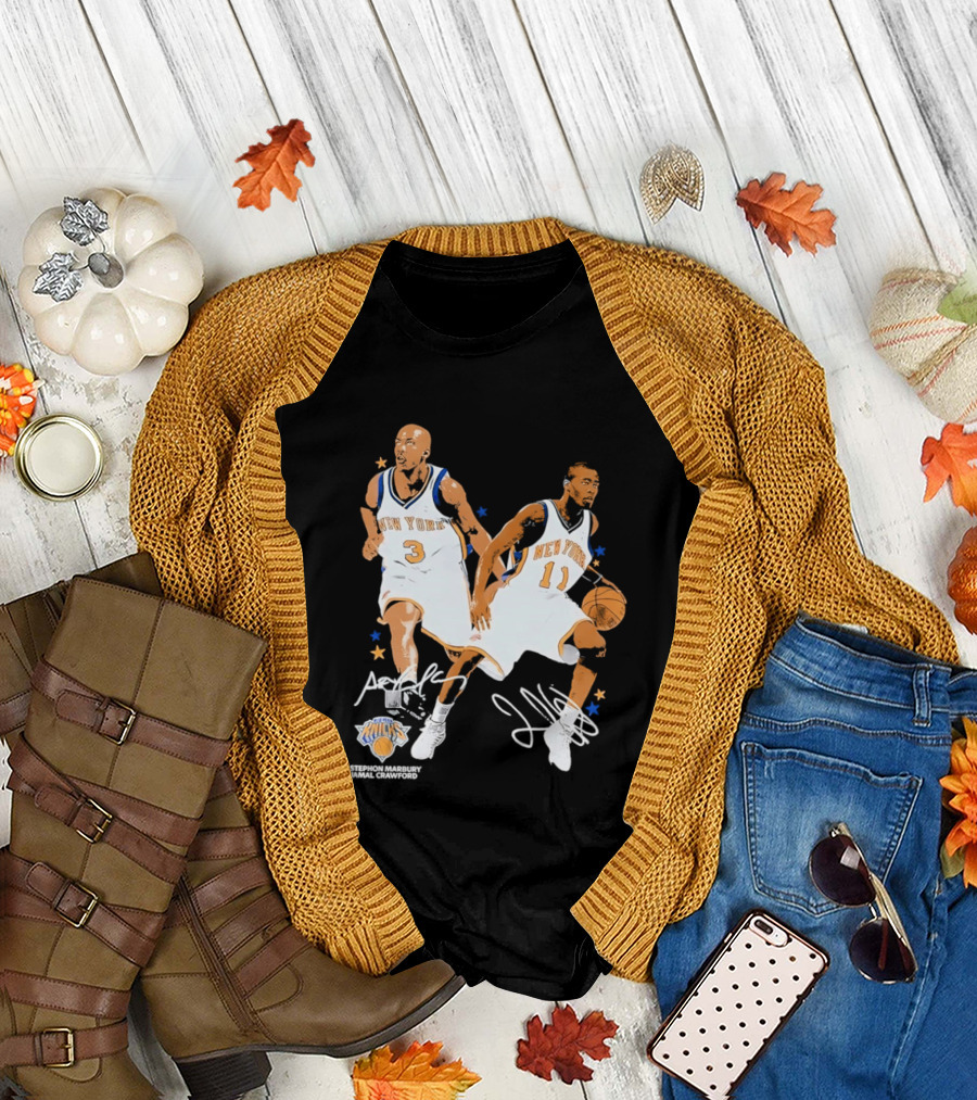 Stephon Marbury Jamal Crawford New York Knicks 3 11 Signatures T-Shirt