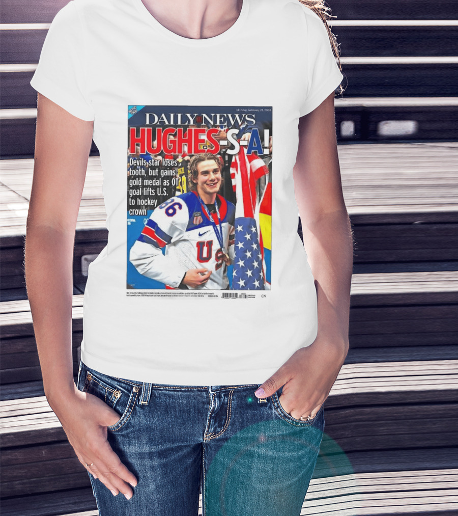 Daily News Jack Hughes S A Gold Medal US Hockey Devil Star T-Shirt