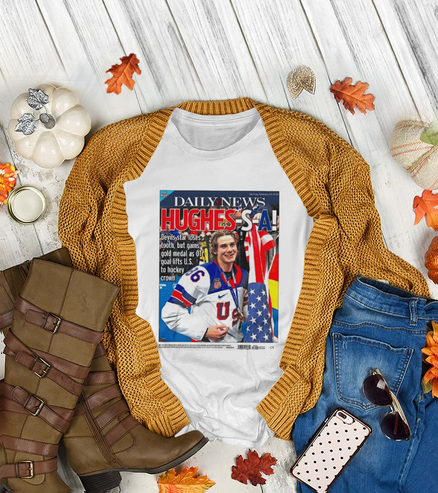 Daily News Jack Hughes S A Gold Medal US Hockey Devil Star T-Shirt