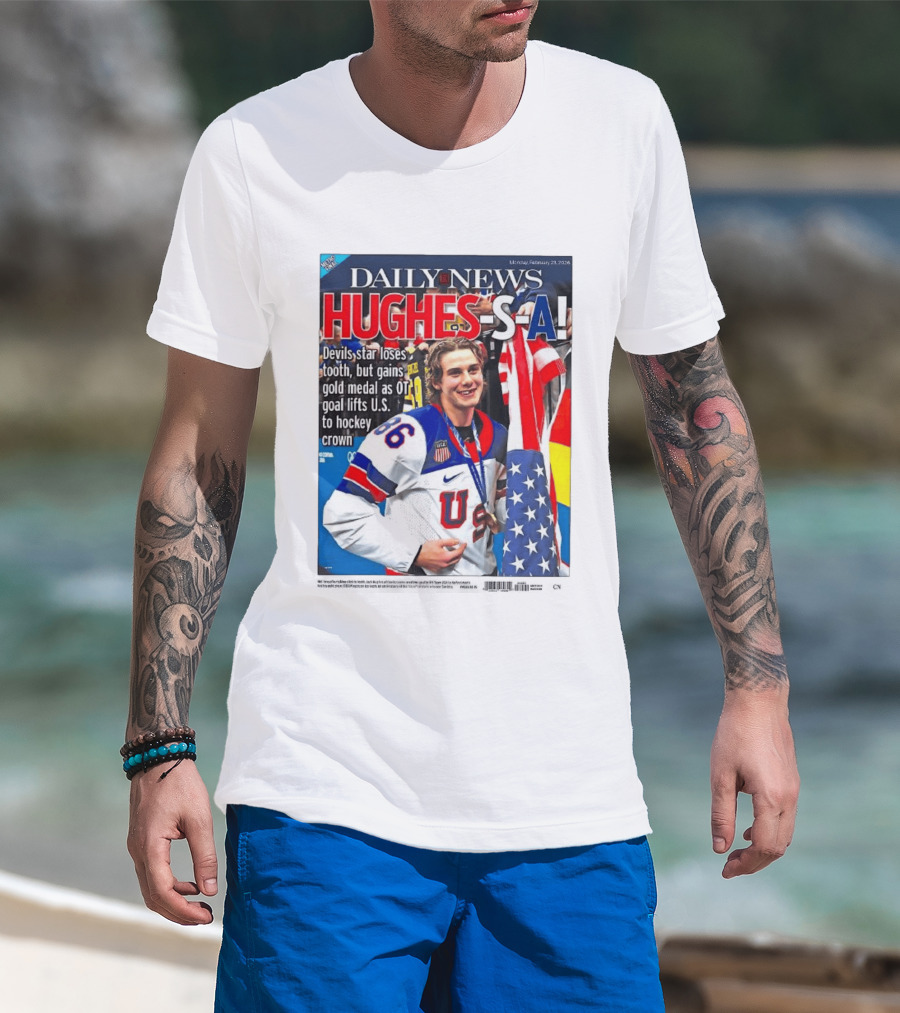 Daily News Jack Hughes S A Gold Medal US Hockey Devil Star T-Shirt