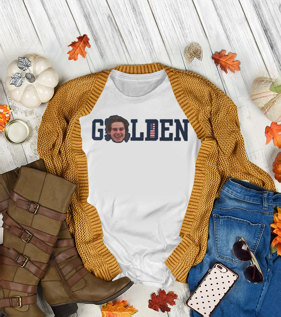 Jack Hughes Golden USA Flag Hockey Smile 2026 T-Shirt