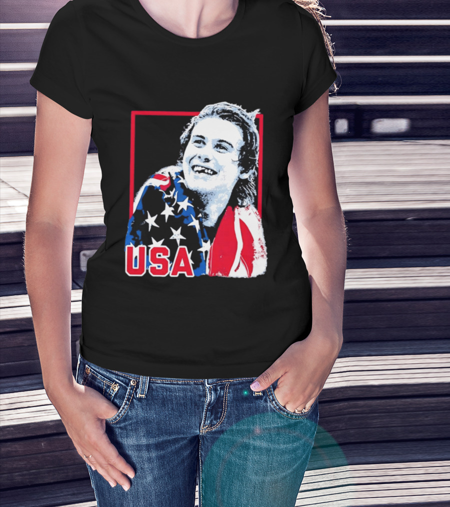 USA Flag Happy Athlete Red Frame American Pride T-Shirt