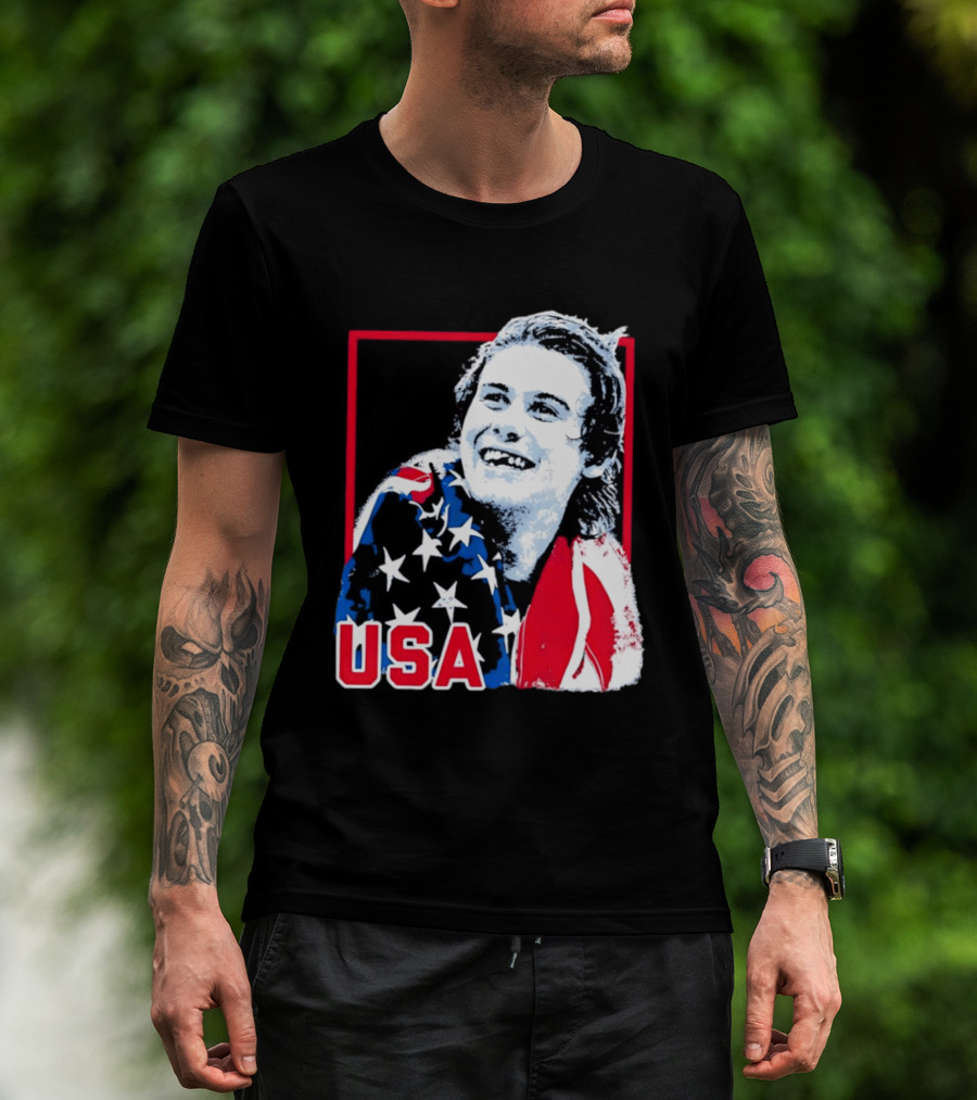 USA Flag Happy Athlete Red Frame American Pride T-Shirt