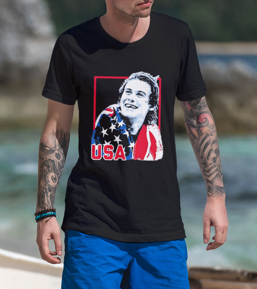 USA Flag Happy Athlete Red Frame American Pride T-Shirt