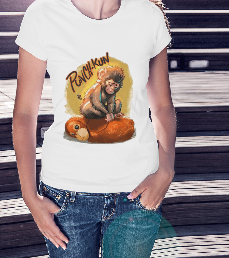 Punch Kun Sad Monkey Hugging Orange Figure T-Shirt