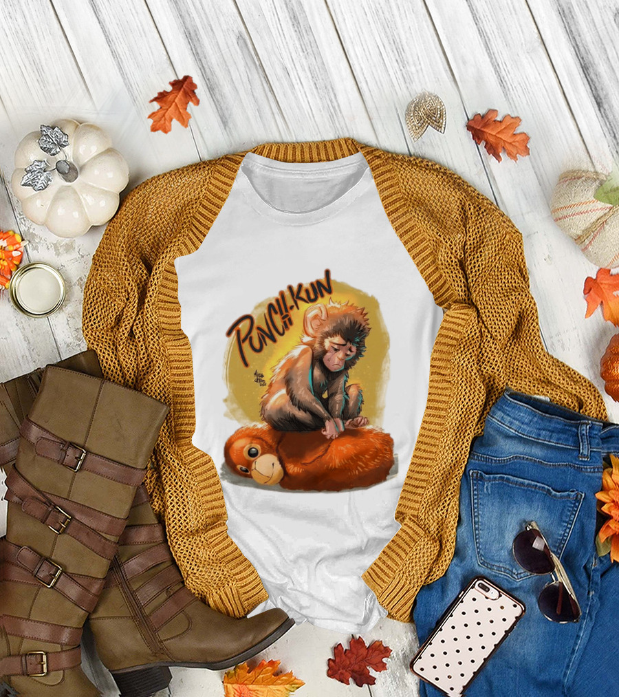 Punch Kun Sad Monkey Hugging Orange Figure T-Shirt