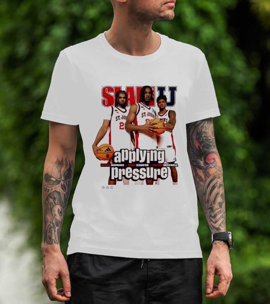 St. John's Red Storm SlamU Applying Pressure Bryce Hopkins Zuby Ejiofor Dillon Mitchell T-Shirt
