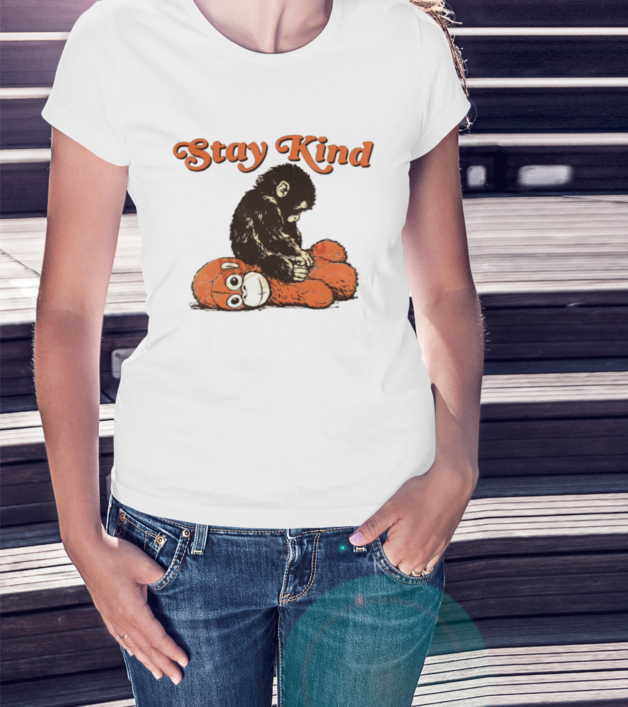 Stay Kind Punch Monkey Meme Compassionate Primate Hugging Plush T-Shirt