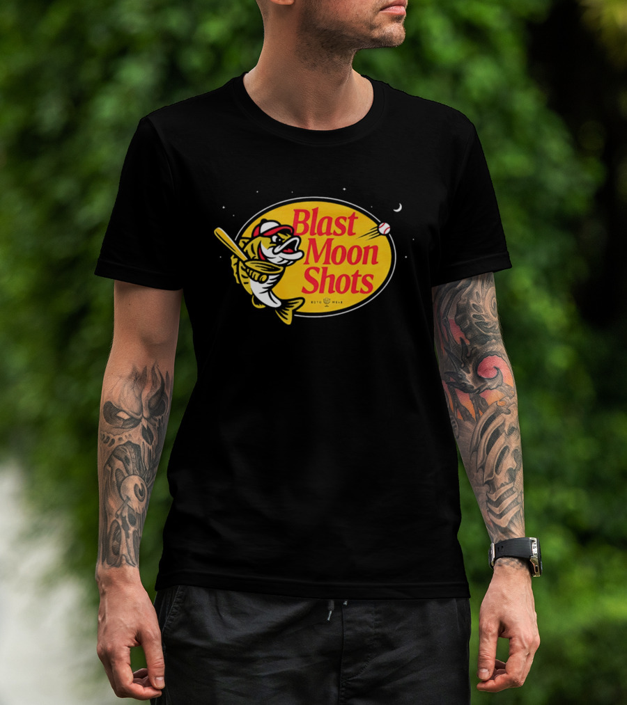 Blast Moon Shots Baseball Fish Swinging Bat T-Shirt