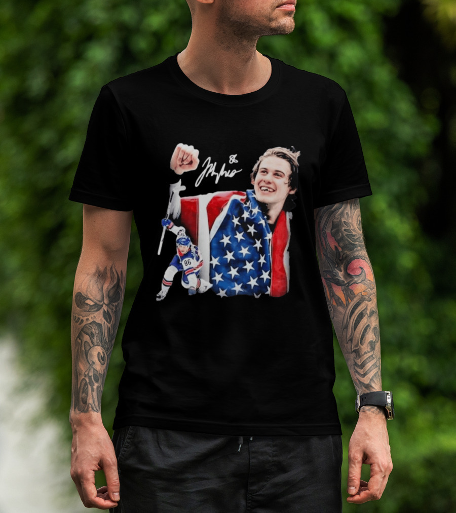 Jack Hughes USA Hockey Golden Goal Celebration T-Shirt