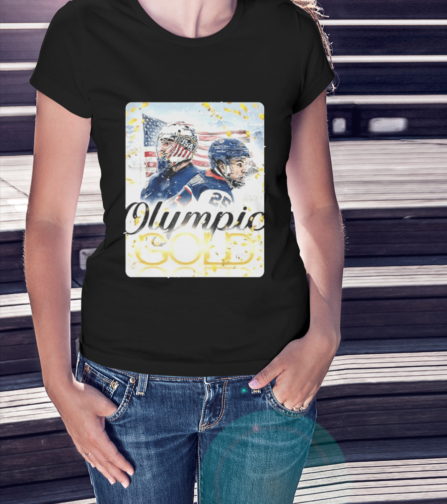 Olympic Winter Games USA Jeremy Swayman Charlie McAvoy Olympic Gold T-Shirt