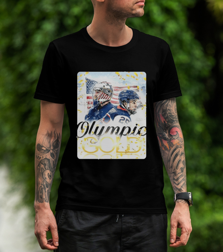 Olympic Winter Games USA Jeremy Swayman Charlie McAvoy Olympic Gold T-Shirt