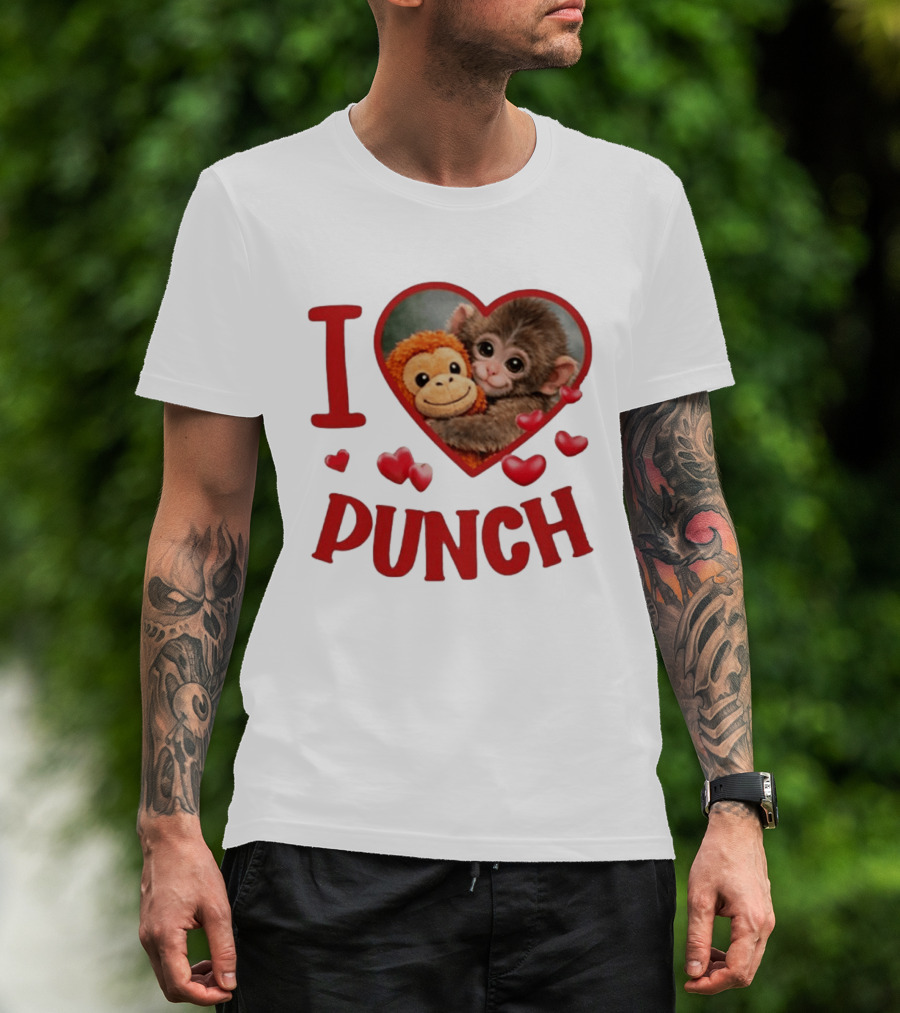 I Love Punch Heart Cute Monkey Hugging Furry Friend T-Shirt