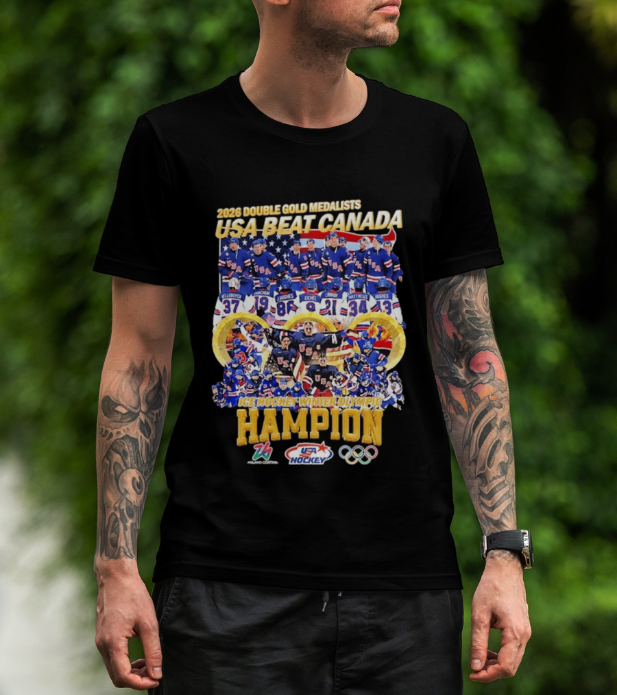 2026 Double Gold Medalists USA Beat Canada Ice Hockey Winter Olympic Champion T-Shirt