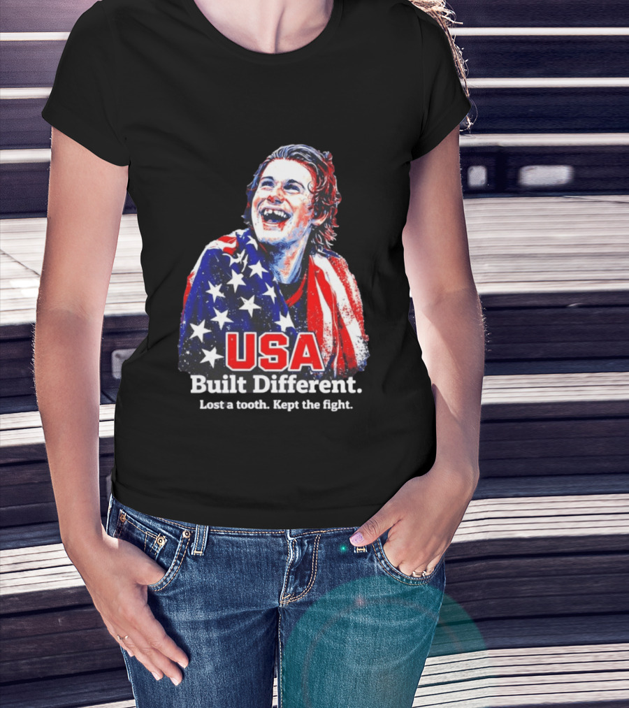 USA Gold Hockey Jack Hughes Built Different Lost A Tooth Kept The Fight T-Shirt