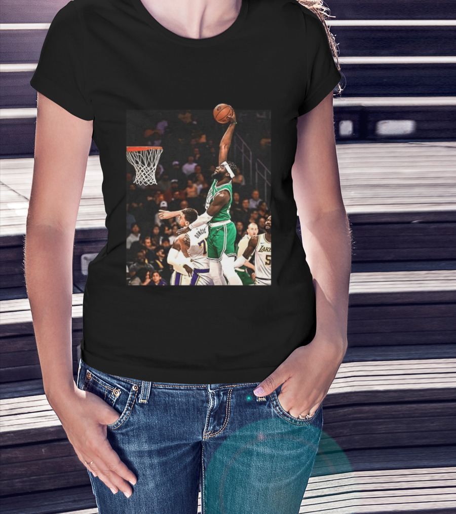 Boston Celtics Neemias Queta Dunking Against Lakers NBA Action T-Shirt