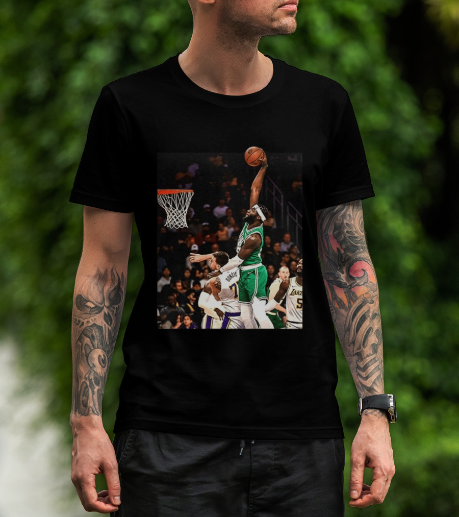 Boston Celtics Neemias Queta Dunking Against Lakers NBA Action T-Shirt