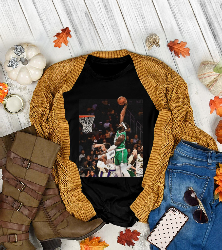 Boston Celtics Neemias Queta Dunking Against Lakers NBA Action T-Shirt