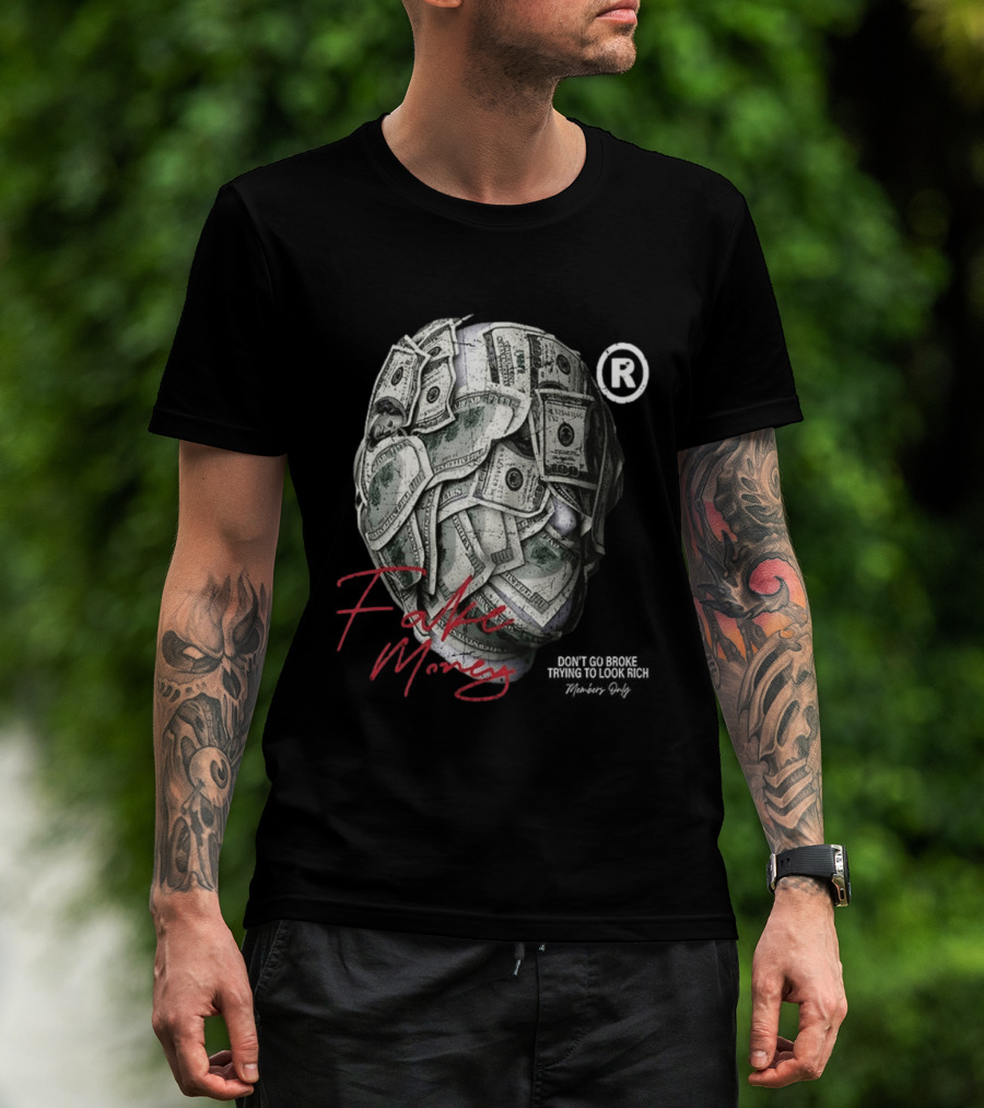 Fake Money Masked Head Members Only Rich Trademark T-Shirt