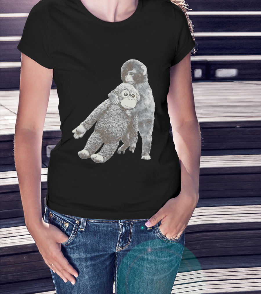 Punch Kun Monkey Plush Toy Hugging Scene T-Shirt