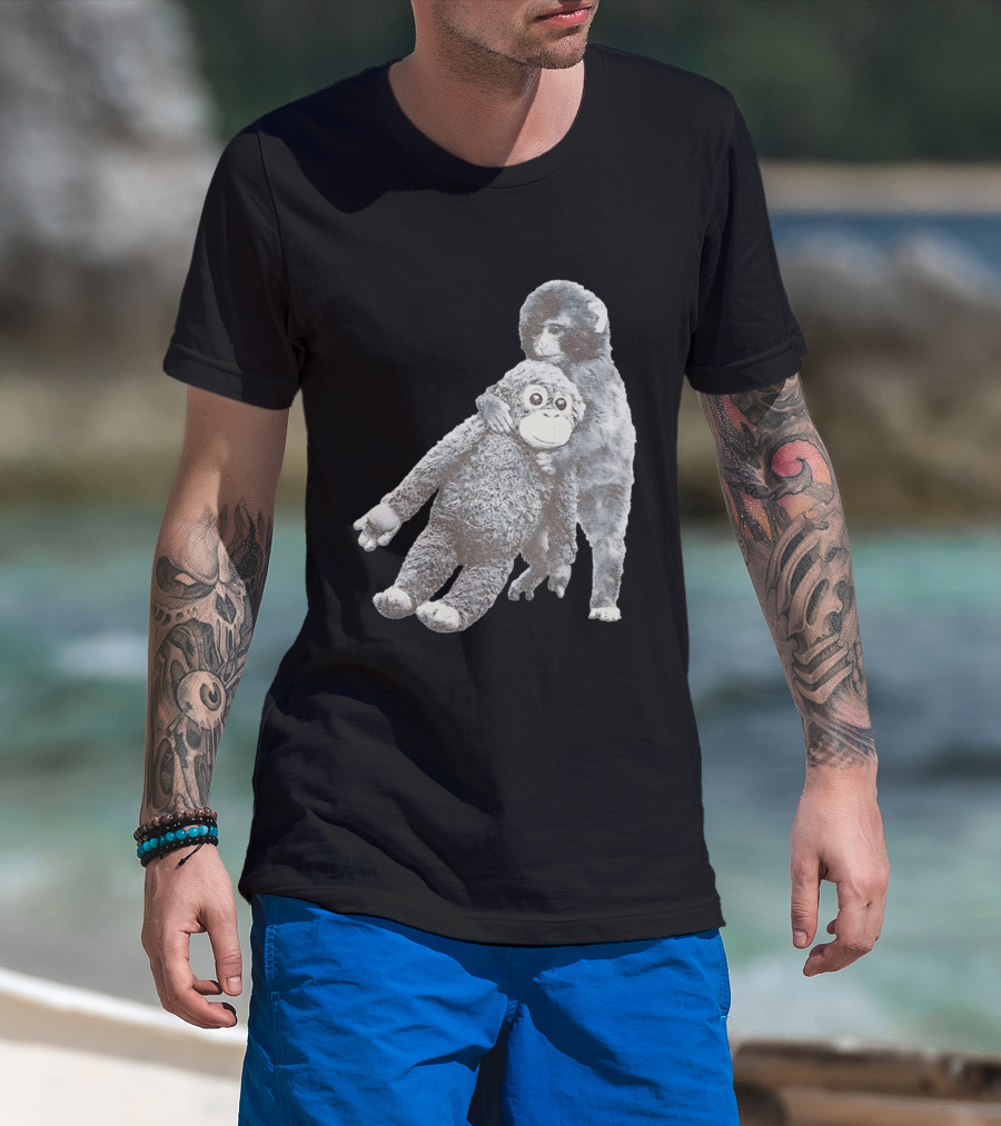 Punch Kun Monkey Plush Toy Hugging Scene T-Shirt