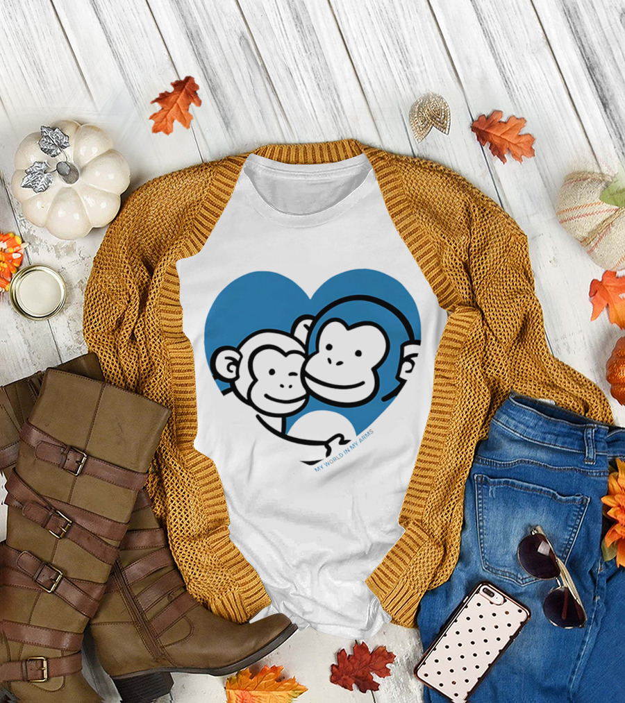 My World In My Arms Heart With Punchi Monkeys T-Shirt