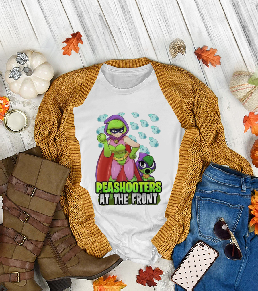 Peashooters at the Front Superhero Style Action Adventure T-Shirt