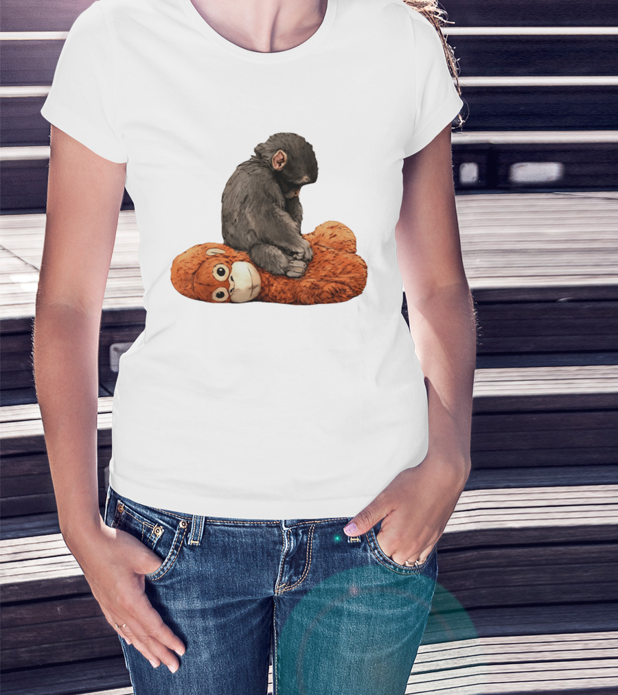 Punch Kun Protect Baby Monkey Comfort Plush Hugging Companion T-Shirt