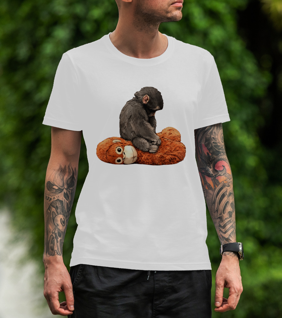 Punch Kun Protect Baby Monkey Comfort Plush Hugging Companion T-Shirt