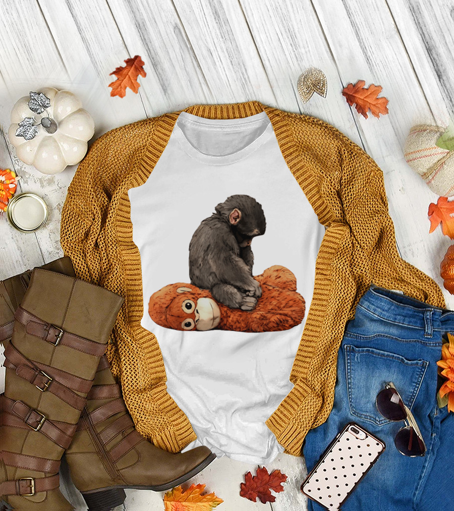 Punch Kun Protect Baby Monkey Comfort Plush Hugging Companion T-Shirt