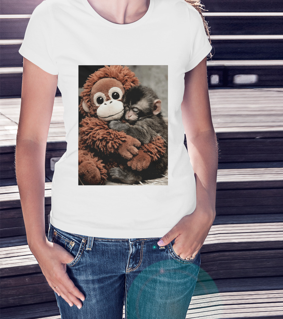 Punch Kun Cuddly Punch Monkey Hugging Plush Toy T-Shirt