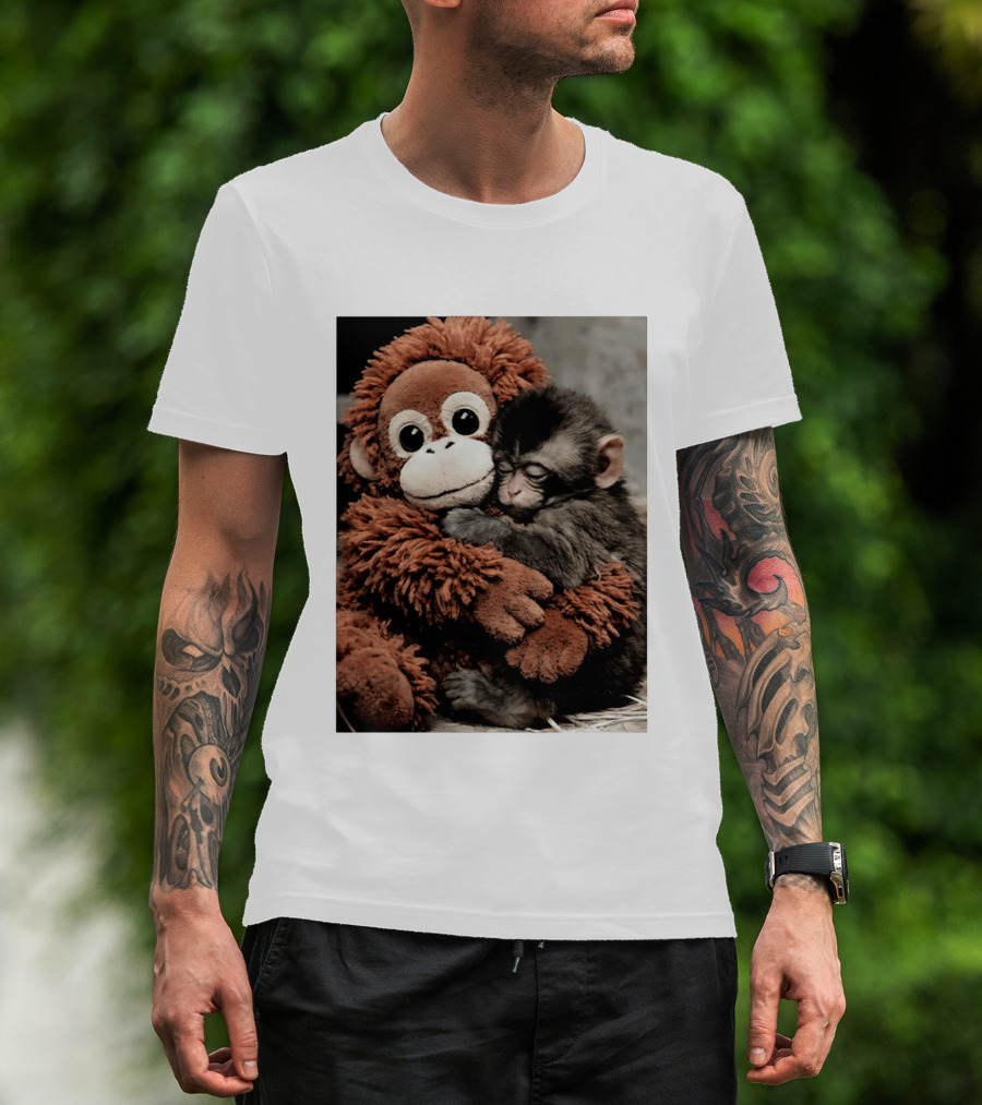 Punch Kun Cuddly Punch Monkey Hugging Plush Toy T-Shirt