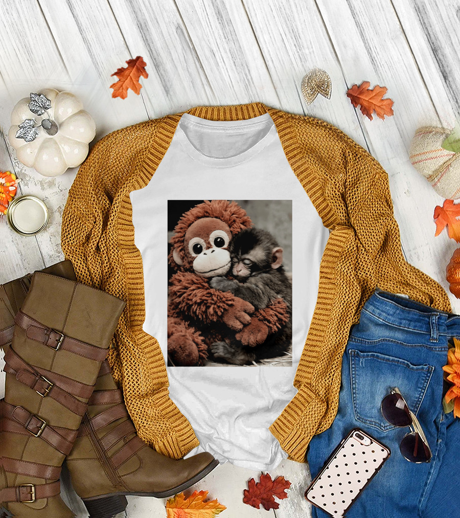 Punch Kun Cuddly Punch Monkey Hugging Plush Toy T-Shirt