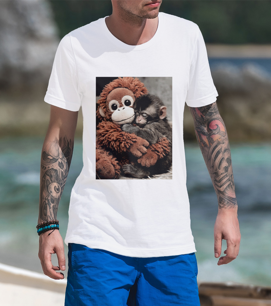 Punch Kun Cuddly Punch Monkey Hugging Plush Toy T-Shirt