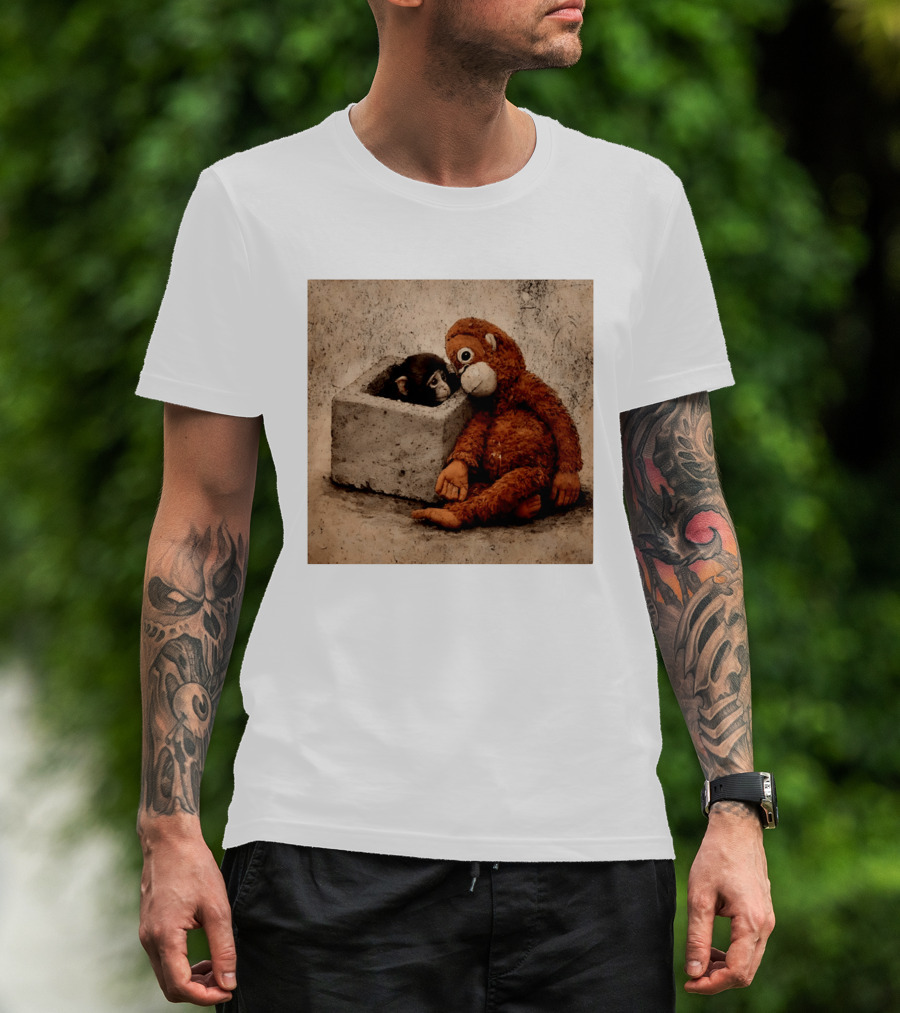 Punch Kun Punch The Monkey Cuddling Plush Toy Block Scene T-Shirt