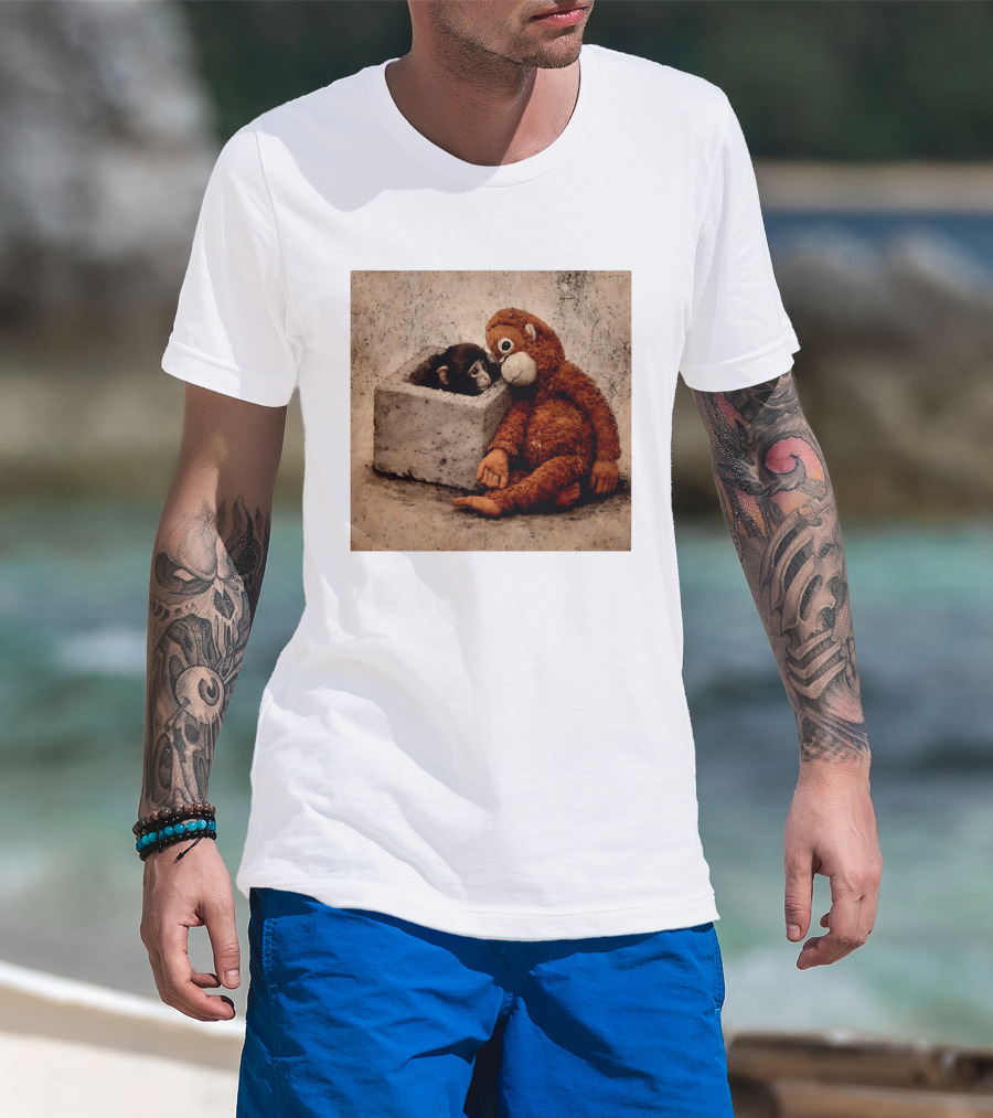 Punch Kun Punch The Monkey Cuddling Plush Toy Block Scene T-Shirt